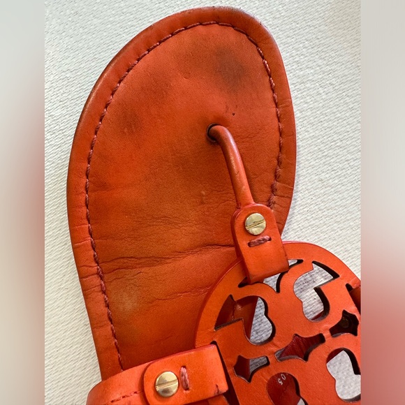 Tory Burch Miller Sandals in Orange Leather Size 9 USED - Picture 6 of 16